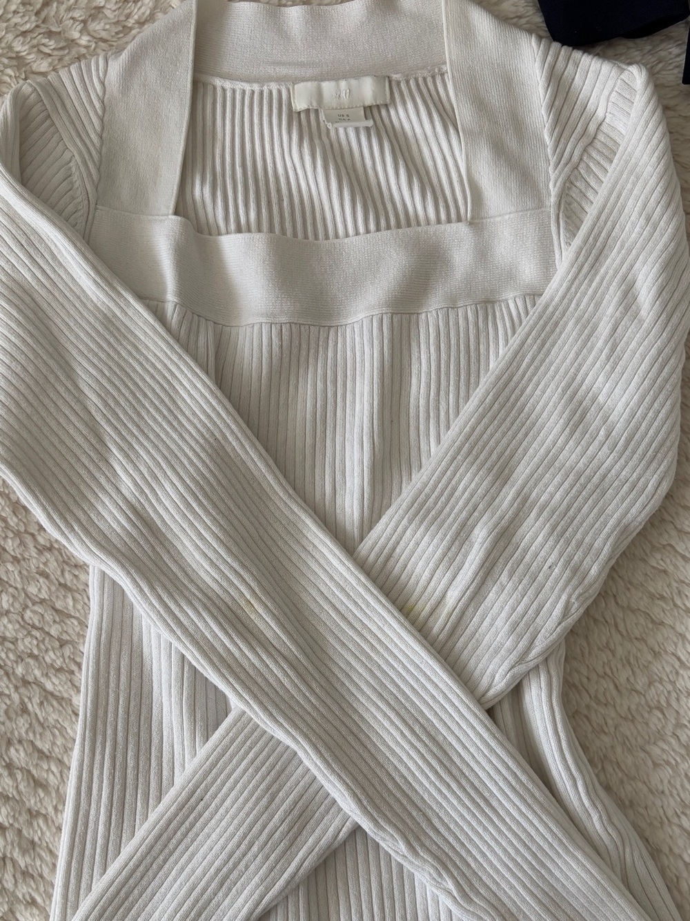 H&M White Ribbed Scoop-Neck Sweater